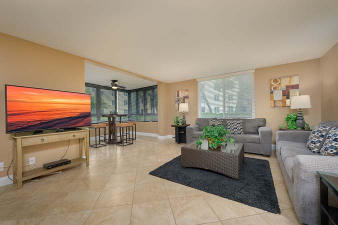 updated bathroom with walk in shower at Siesta Key vacation rental